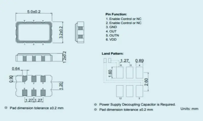 R&eacute;sonateur &agrave; cristal de quartz, sortie diff&eacute;rentielle 5,0 &times; 3,2